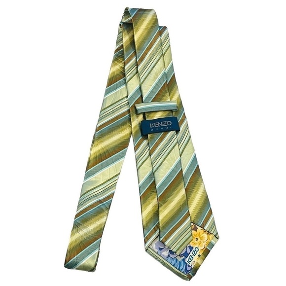 KENZO Textured 100% Silk Green Yellow Neck Tie - Picture 1 of 10